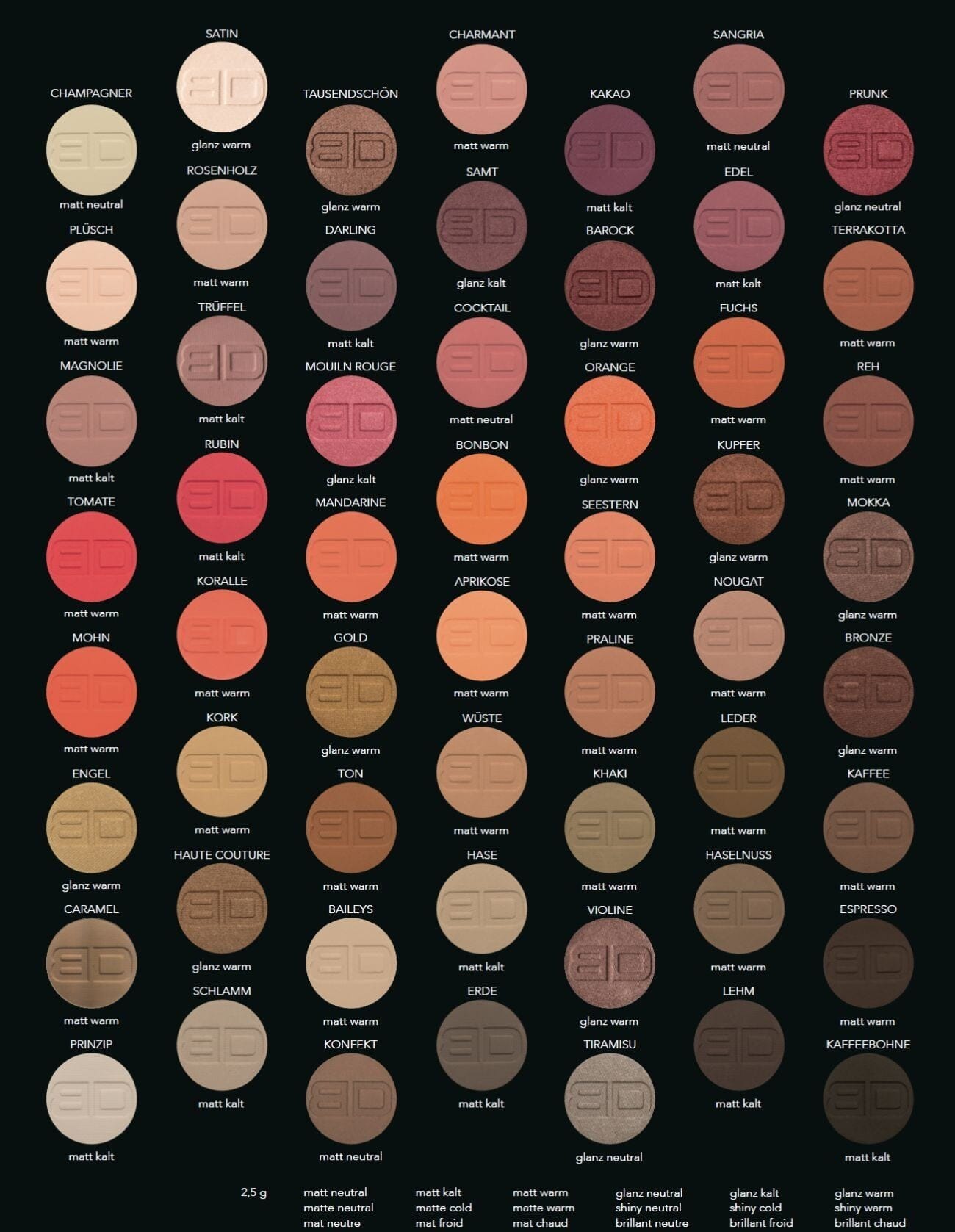 BENI DURRER Puderpigment Refill – Matt Kalt, 2,5 G | Für Lidschatten, Rouge & Highlight